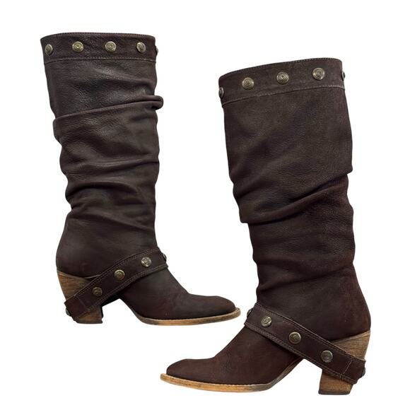 Rosemetal Slouchy Western Harness Boot 36.5 Women's Tall Brown Cowgirl Steampunk - Picture 9 of 16